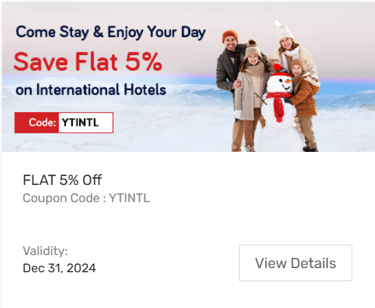 Image of Yatra Coupon: Flat 5% Off on International Hotels