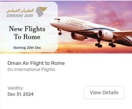 Image of Yatra Coupon: Oman Air Flights to Rome on International Flights