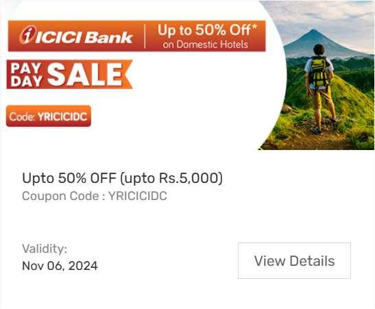 Image of Yatra Coupon: Up to 50% Off on Domestic Hotels with ICICI Bank