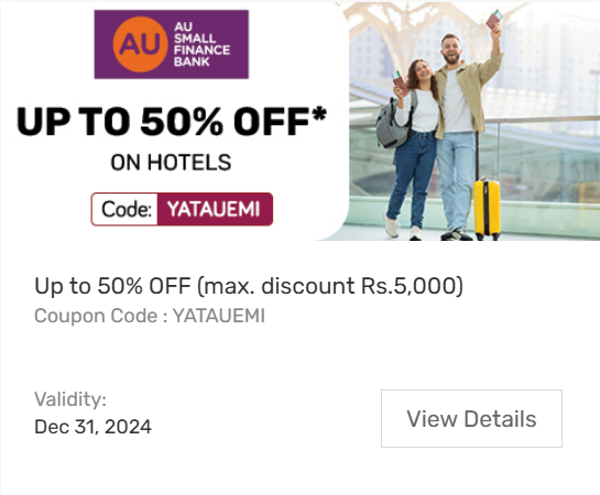 Image of Yatra Coupon: Up to 50% Off on Hotels with AU Bank Credit Card EMI Transactions