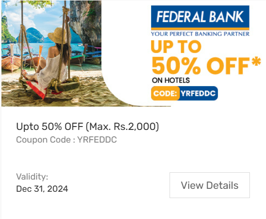 Image of Yatra Coupon: Up to 50% Off on Hotels with Federal Bank Debit Cards