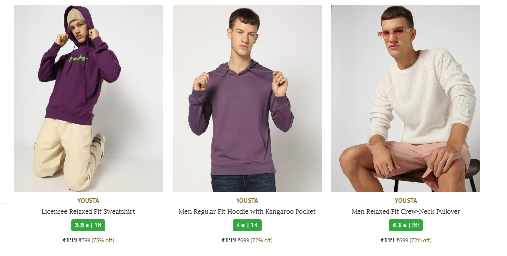 Image of Yousta Men's Sweatshirts starting @ ₹199