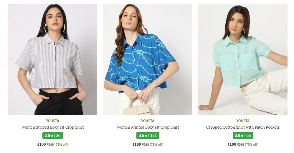 Image of Yousta Women's shirts starting @ ₹100