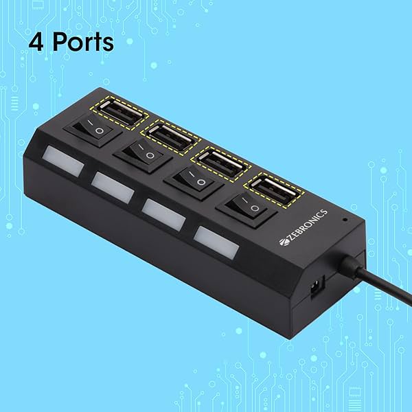 Image of ZEBRONICS 150Hb 4 Port USB Hub with Dedicated On/Off Switch