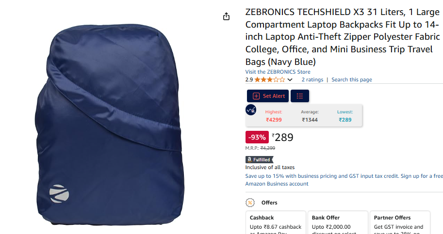 Image of ZEBRONICS TECHSHIELD X3 31 Liters