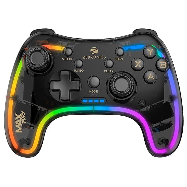 Image of Zebronics MAX FURY Transparent RGB LED Illuminated Wired Gamepad for Windows PC, Android