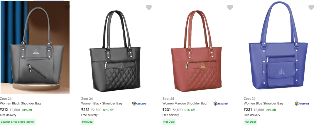 Image of Zoot 24 Handbags up to 91% Discount