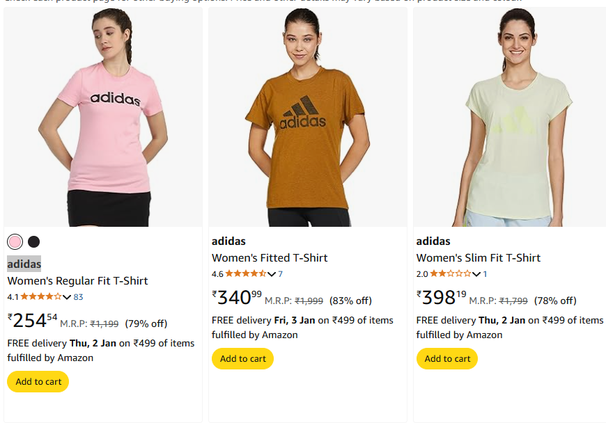 Image of adidas Women Fashion Clothes Starts @ ₹254