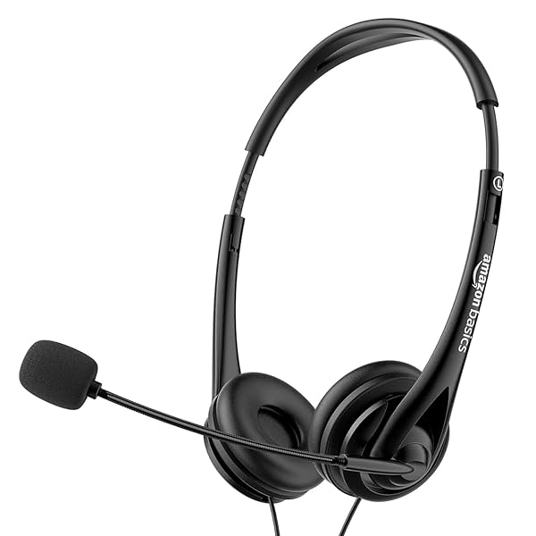 Image of amazon basics On Ear Wired Headphones with Boom Mic | Supreme Sound | 