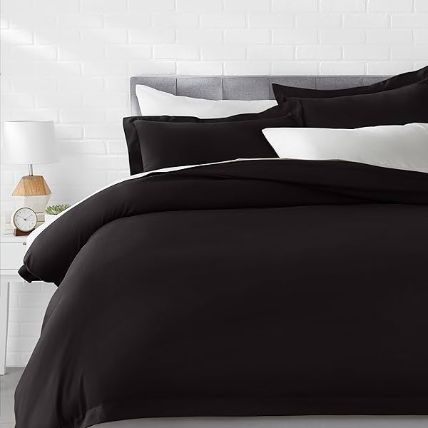 Image of amazon basics Polyester Microfiber Quilt Cover Set with 2 Pillow Covers (Black, 3-Pieces Queen Size)