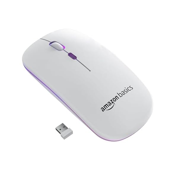 Image of amazon basics Rechargeable Wireless Mouse with RGB LED Backlit 1600 DPI Ergonomic Mouse for Laptop