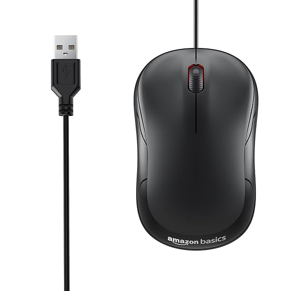 Image of amazon basics Wired USB Mouse, 3-Button, 1000 DPI Optical Sensor