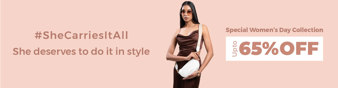 Image of bagline : up to 65% off on women's day collection