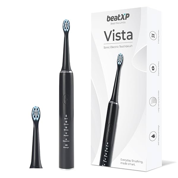 Image of beatXP Vista Sonic Electric Toothbrush: 2 brush heads, 5 modes, rechargeable.