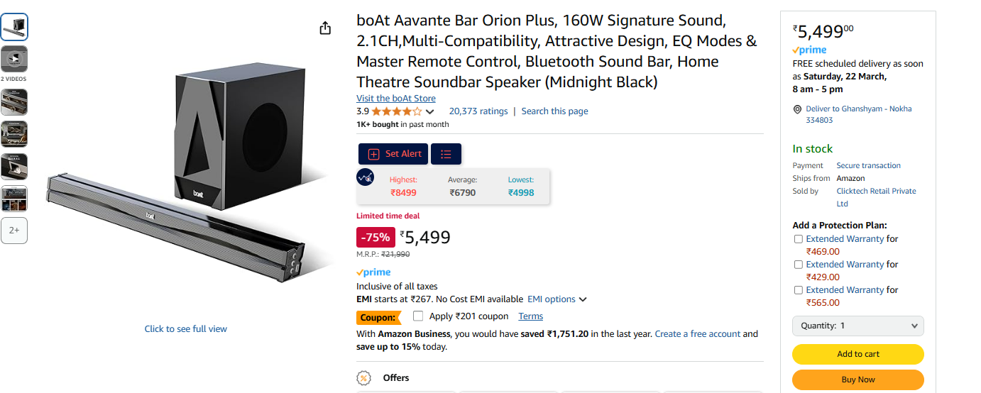 Image of boAt Aavante Bar Orion Plus, 160W Sound bar