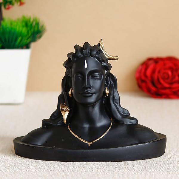 Image of eCraftIndia Black Resin Handcrafted Adiyogi Shiva Statue for Car Dashboard-Lord Shiva Idol for Home.