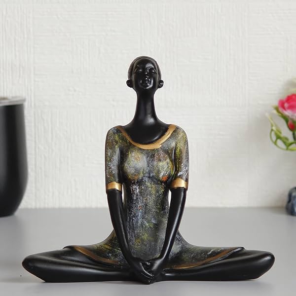 Image of eCraftIndia Grey Black Resin Lady in Butterfly Yoga Pose