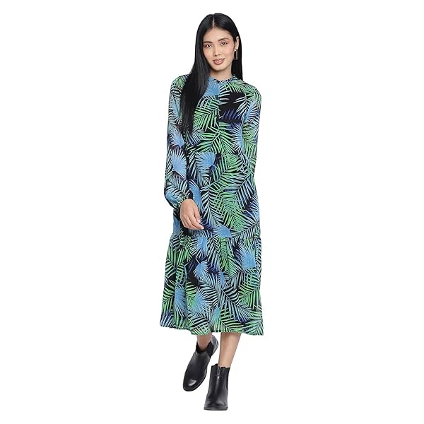 Image of oxolloxo Women Printed Short Sleeve Round Neck Midi Dress