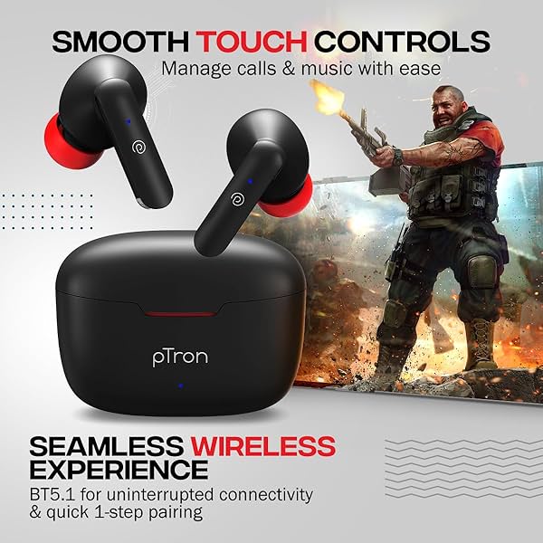 Image of pTron Bassbuds Duo in-Ear Wireless Earbuds, Immersive Sound, 32Hrs Playtime.