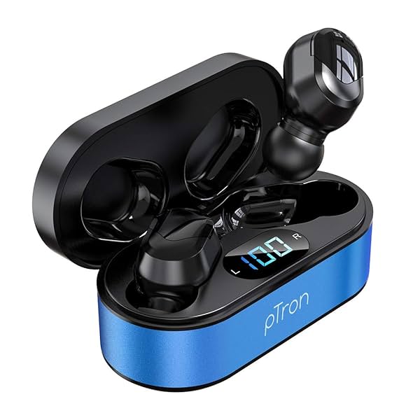 Image of pTron Bassbuds Plus in Ear True Wireless Stereo Earbuds with Mic, Deep Bass Bluetooth Headphones,