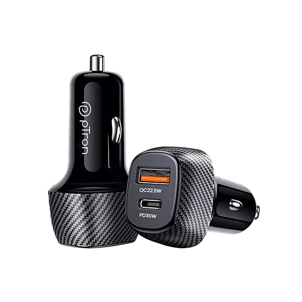 Image of pTron Bullet Zip Mini 52.5W Car Charger with Dual Output, Super Fast Charging Compatible with Samsung