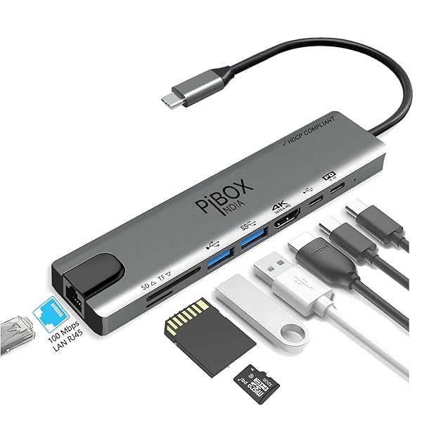 Image of pibox India 8-in-1 USB C Hub Dock with 4K HDMI