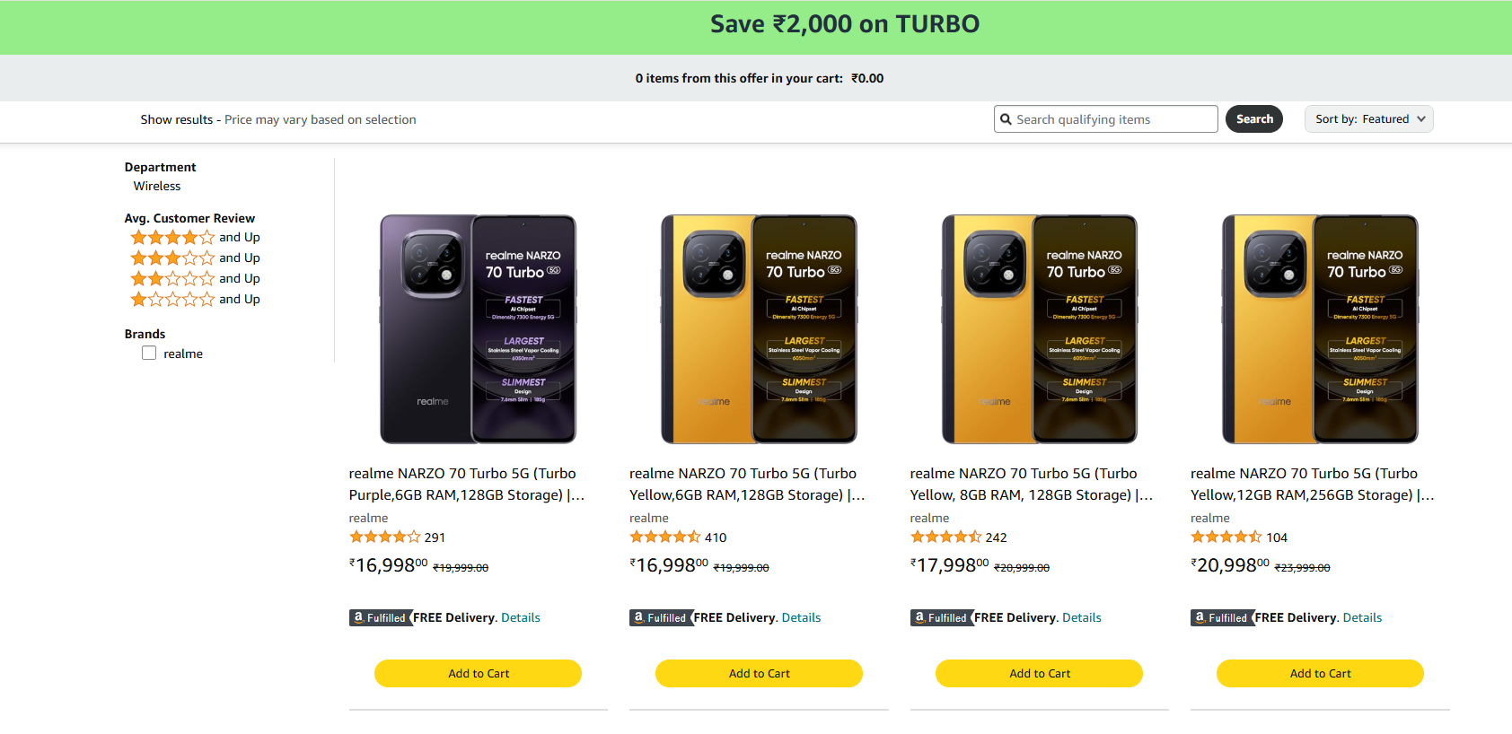 Image of realme NARZO 70 Turbo 5G starting at ₹14998