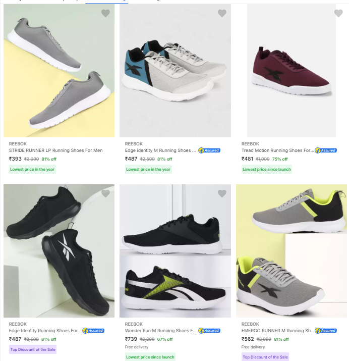 Image of reebok shoes @ Up to 81% Discount