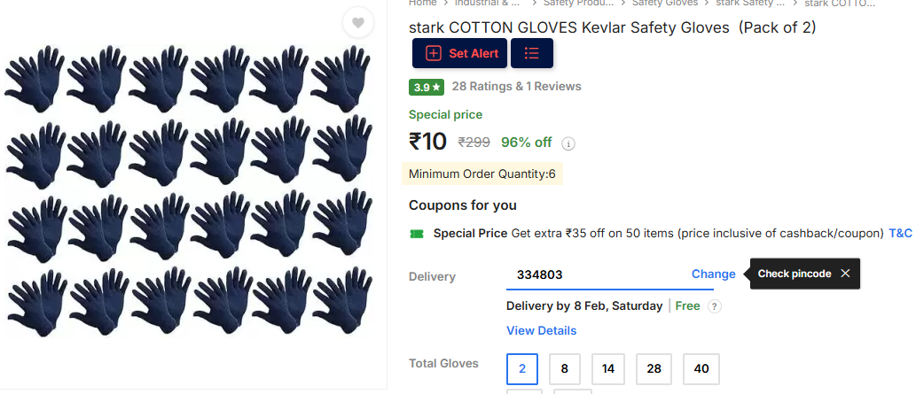 Image of stark COTTON GLOVES Kevlar Safety Gloves (Pack of 2)