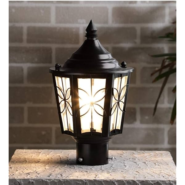 Image of tu casa Glass Shade with Black Metal-Iron Base Gate Light