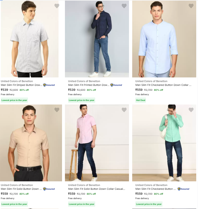 Image of united colors of benetton Brand Men's shirts @ Flat 80% Discount