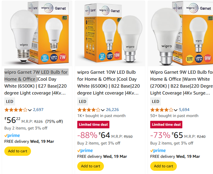 Image of wipro Garnet LED Bulb Minimum 70% Discount 