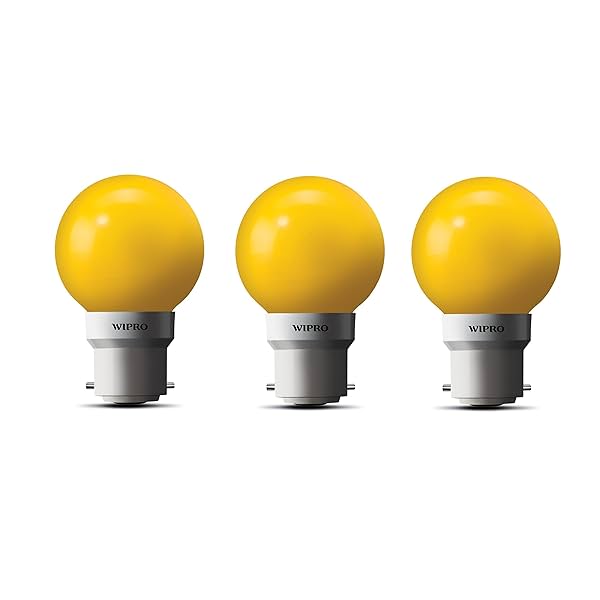 Image of wipro Glass 0.5W Led Lamp, Pack of 3, (N10003), B22, Yellow